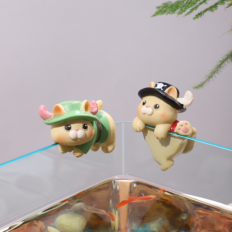 Resina creativa gatito trepa tanque decoración jardinería micro paisaje colgante acuario interesante gatito colgante colgante