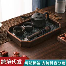复古木质海棠玻璃胡桃色零食收纳盒掐丝珐琅茶盘干果点心家用托盘