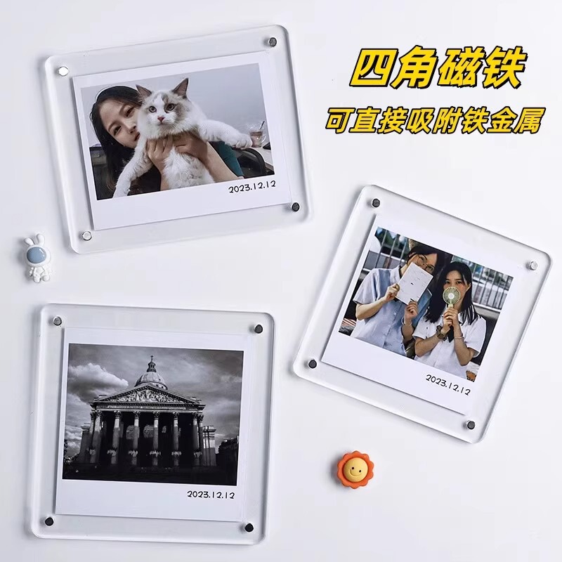 Acrylic Photo Frame Magnetic Display Stand Polaroid 3inch Photo Ornament Storage DIY Double-Sided Transparent Small Card Stand