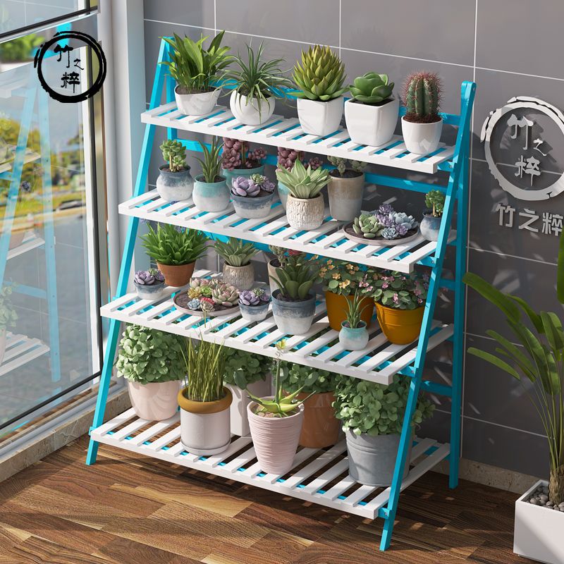 Estantes de flores no de madera maciza aterrizan en interiores, bambú de bambú plegado balcón de varias capas, Sala de estar, estantes de macetas de flores de carne, estantes de plantas especiales