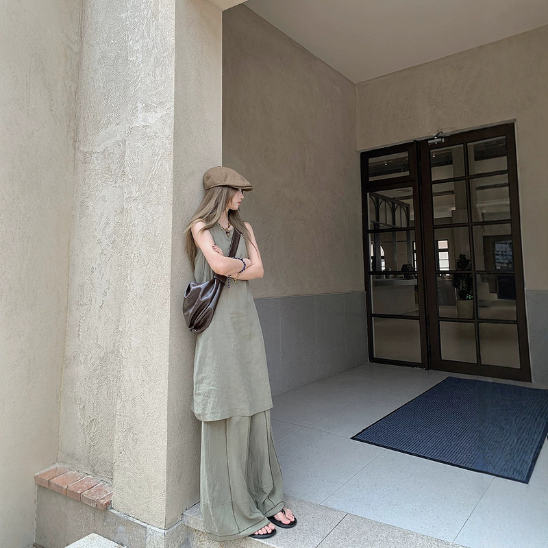 Old Money Style Linen Sleeveless Suit for Women, Summer Fashion, Tall Wear, Vest, Dress, Pants, Layered Two-Piece Set Old Money Style Linen Sleeveless Suit for Women, Summer Fashion, Tall Wear, Vest, Dress, Pants, Layered Two-Piece Set