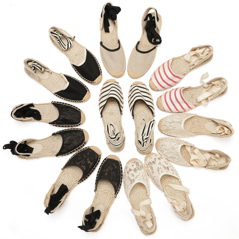 Flat Sandals for Women, Lace-Up Espadrilles, Jute, Comfortable, Breathable, Versatile, Lightweight, Slip-On, Wholesale