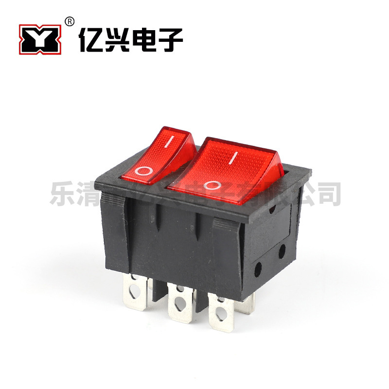 供应船型开关双联双排KCD4KCD3六脚2档尺寸33*40船型开关电源开关