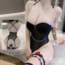 情趣内衣调情露背开裆免脱连体衣性感透视制服纯欲套装趣味丝袜女