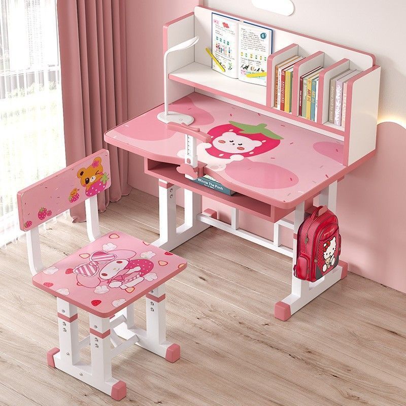 Children's Study Table, Primary School Students' Home Writing Desk and Chair Set, Adjustable Desk, Kids' Posture-Correcting Table