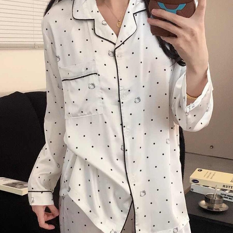 Foreign Trade Pajamas for Women in Summer, Spring and Autum, Ice Silk Girls' Home Clothes, Long-Sleeved Pants, Imitation Silk, Cool for Sleeping Foreign Trade Pajamas for Women in Summer, Spring and Autum, Ice Silk Girls' Home Clothes, Long-Sleeved Pants, Imitation Silk, Cool for Sleeping
