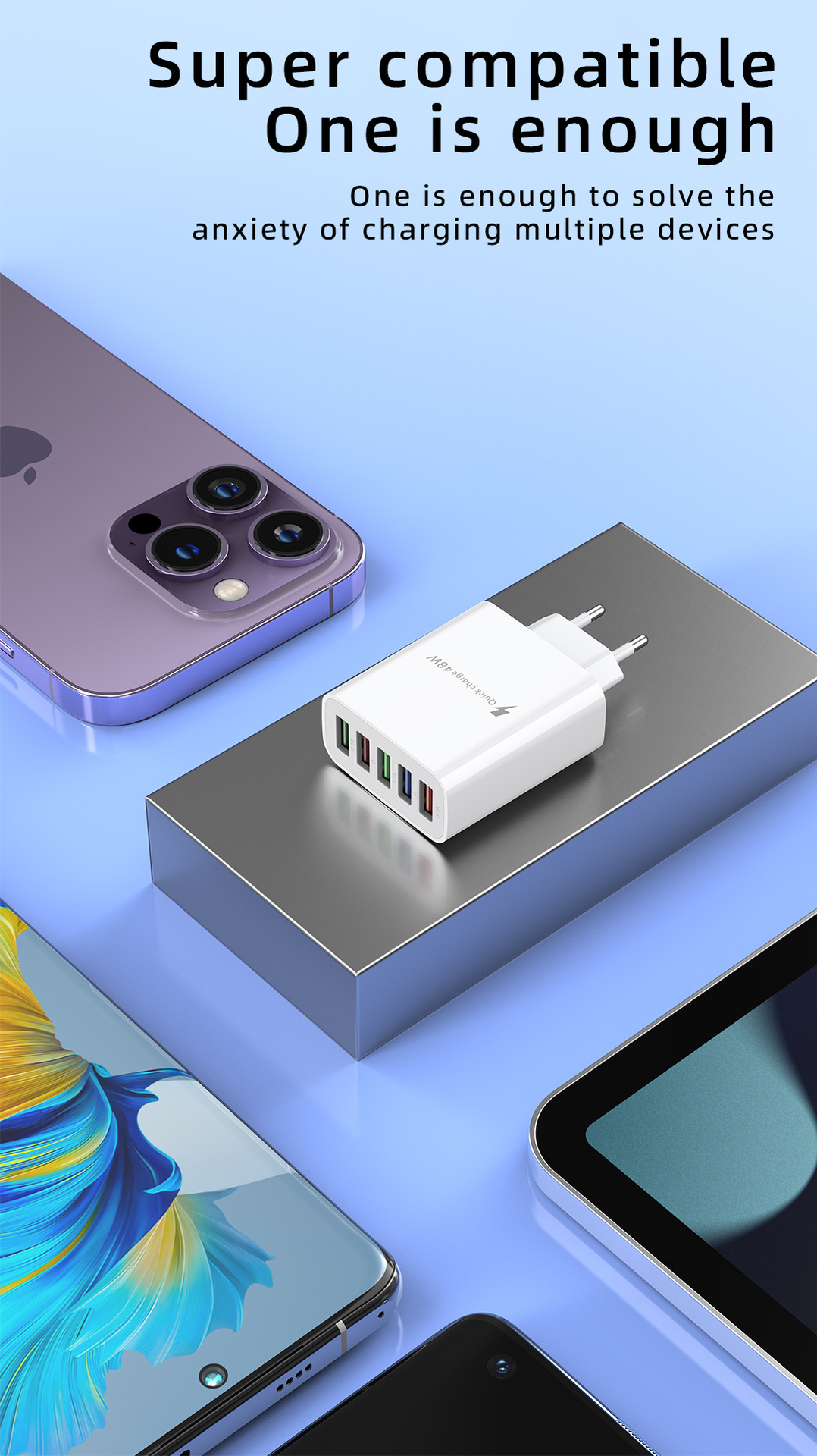 Novi punjač za mobilni telefon s priključkom 5U i više USB priključaka, europski američki standard, britanski standard s brzom glavom, 5V3A_voghion.com