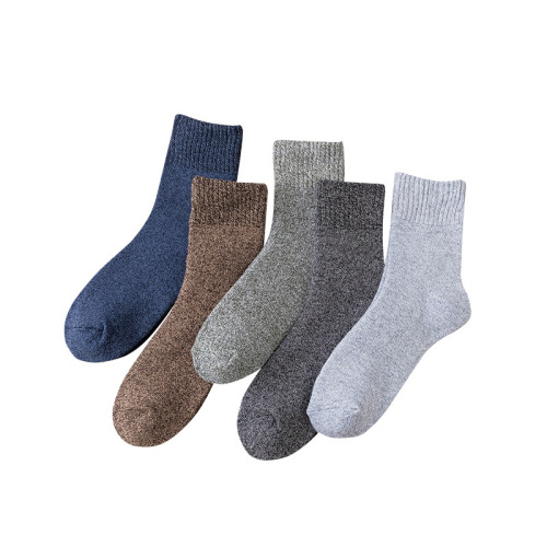 Winter socks plus velvet solid color thickened warm socks simple men's terry floor socks mid-tube towel socks wholesale