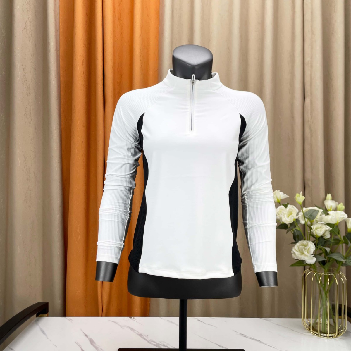 DiJia women's half-high collar raglan sleeve half-zip long-sleeve patchwork sports casual training daily long-sleeve sweatshirt for women
