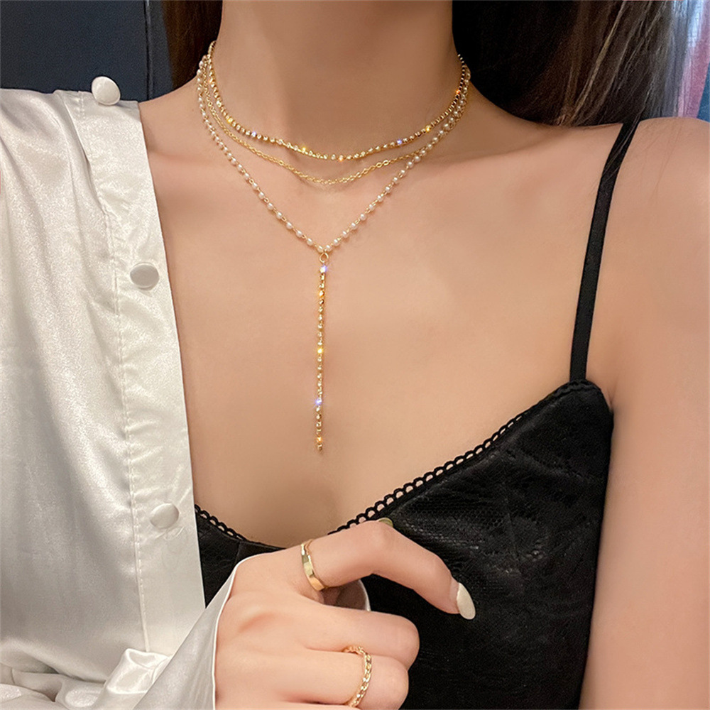 Sweet Tassel Imitation Pearl Alloy Rhinestone Women's Layered Necklaces display picture 2