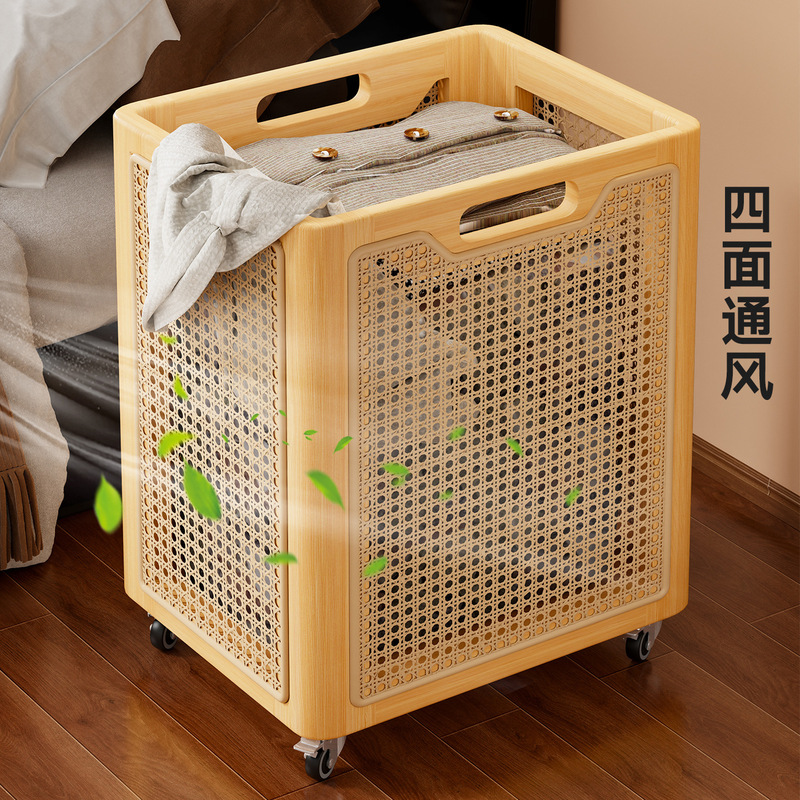 实木藤编脏衣篓卫生间洗衣篮子放脏衣服神器浴室洗澡衣物收纳筐桶|undefined