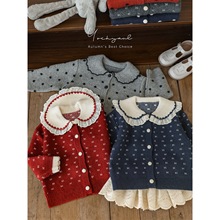 吾里卜一女童时尚毛衣冬2025新款大翻领加厚开衫外套儿童可爱上衣