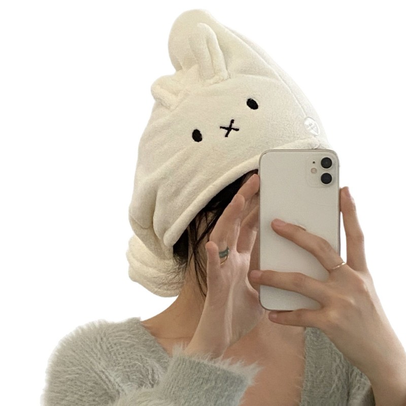 かわいい白ウサギ 2025 新しい女性の厚いコーラルベルベット吸水速乾バスルームタオルドライヘアキャップバスタオル|undefined