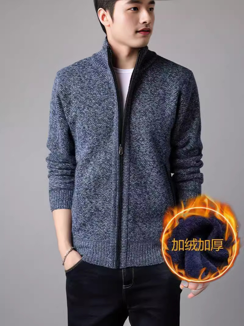 [Forrado de vellón engrosado] 2020 Otoño e invierno nuevos hombres cardigan suéter cuello alto suéter más tamaño suéter abrigo