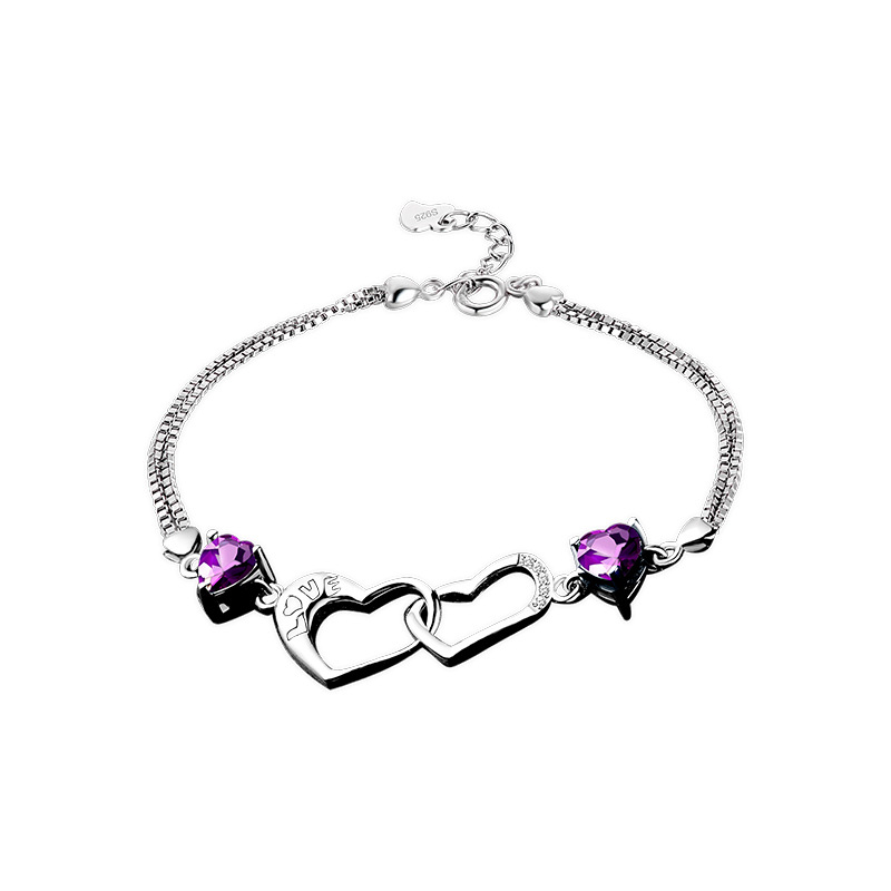 S925 plata esterlina diamante-incrustado doble amor pulsera mujer luz lujo nicho exquisito de alto grado temperamento todo partido pulsera para novia