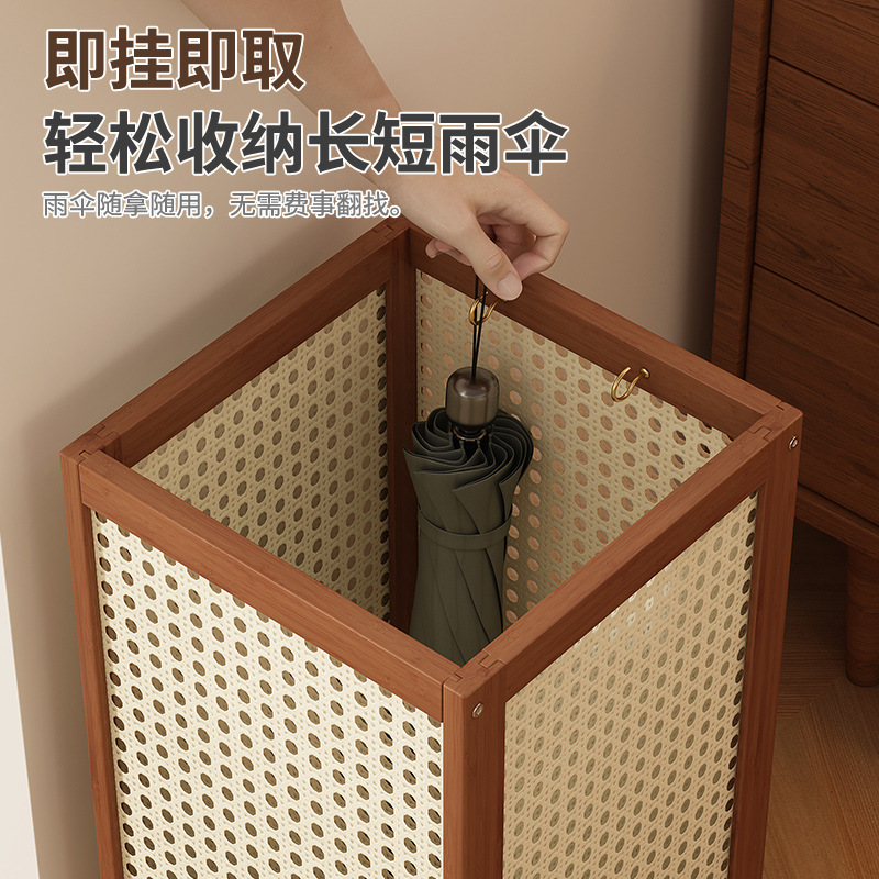 中式实木雨伞收纳架藤编家用门口落地雨伞桶玄关入户伞架置物架子|undefined