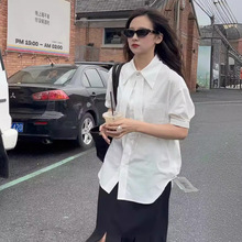 韩版设计感短袖衬衣~2024夏季新款法式通勤百搭休闲白衬衫女2463