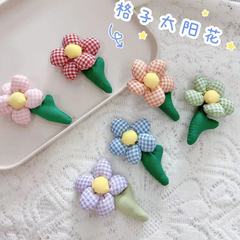 布藝充棉格子一枝花太陽花飾品diy花朵頭飾飾品服飾鞋襪箱包配件