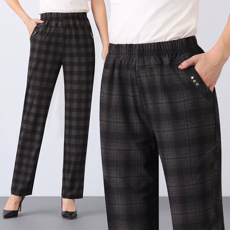 Женские брюки среднего и пожилого возраста Осенние и зимние брюки свободные прямые брюки бабушкины эластичные, высокая талия, бархатные мамы повседневные брюки