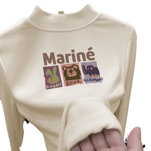 Women's Casual Base Shirt New Autumn/Winter Thickening Medium/Large Children Long-Sleeved Fleece Thick Half-Neck Stylish Top Trendy