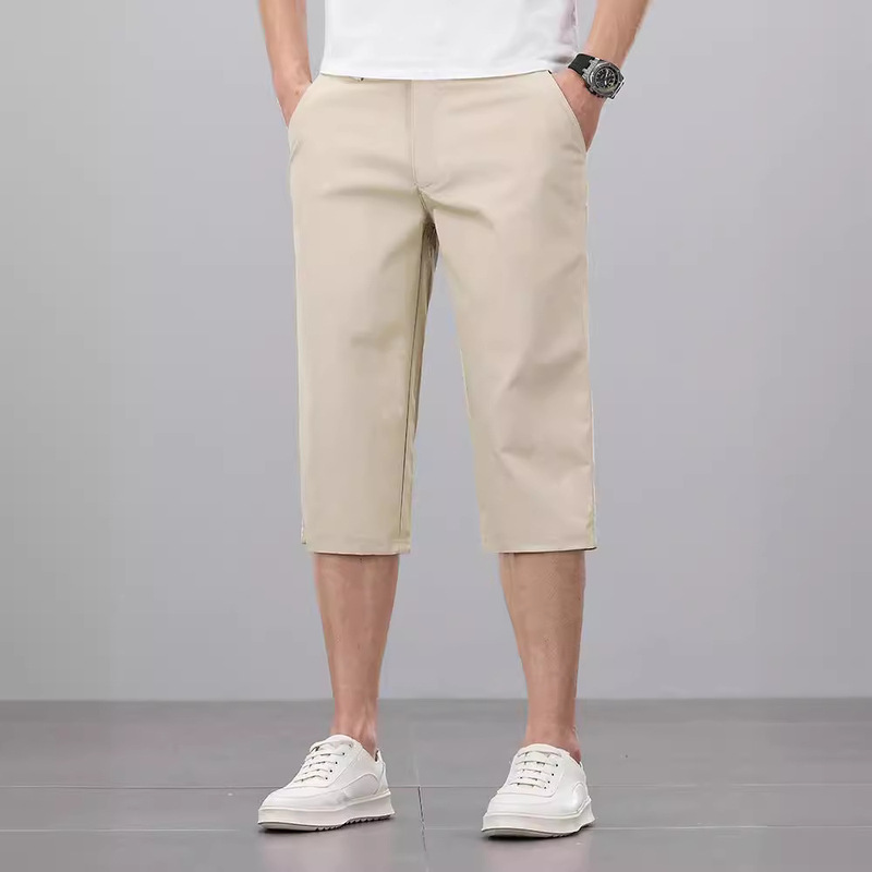 2024 Summer New Arrival Capri Pants Shorts Men's Fashion Solid Color All-match Stretch plus size Business Casual Mid-length Pants for Men