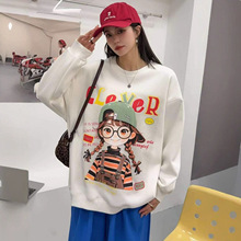 欧货时尚卡通印花长袖加绒加厚2025新款大码女装胖mm遮肚保暖卫衣
