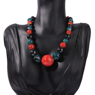 W848 Yunnan Ethnic Style Handmade Ceramic Necklace Long Woven Necklace Bohemian Travel Clothing Woolen Chain