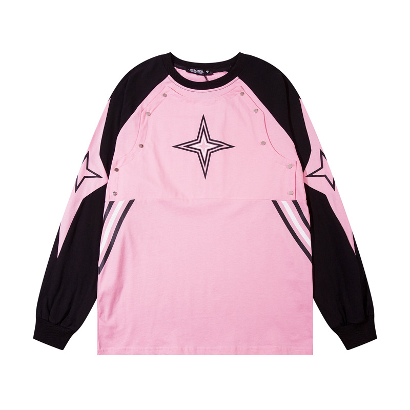 Abbigliamento maschile Design Sense Color Matching Loose Maglietta a maniche lunghe Felpa Uomo e donna Instagram Popolare Marchio Casual_voghion.com