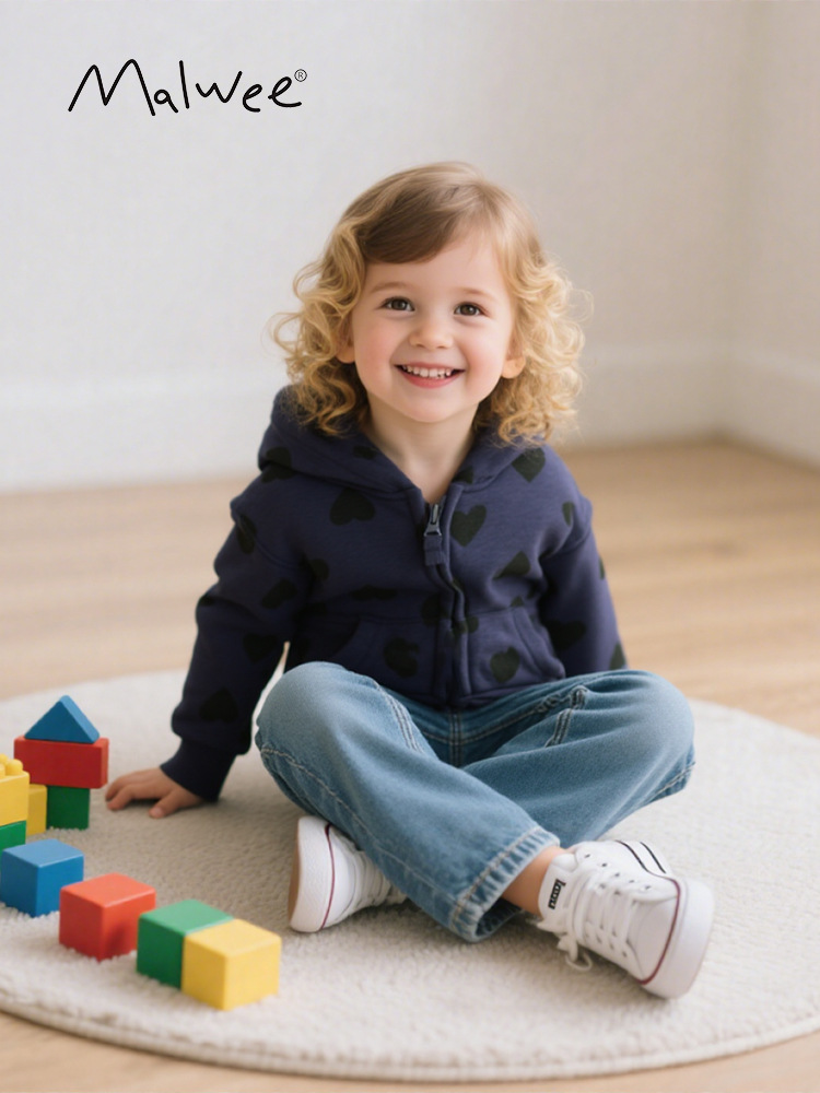 Cross-border malwee chaqueta de niña otoño y invierno nuevo estilo europeo y americano chaqueta con cremallera encapuchada camisa de niña adorable