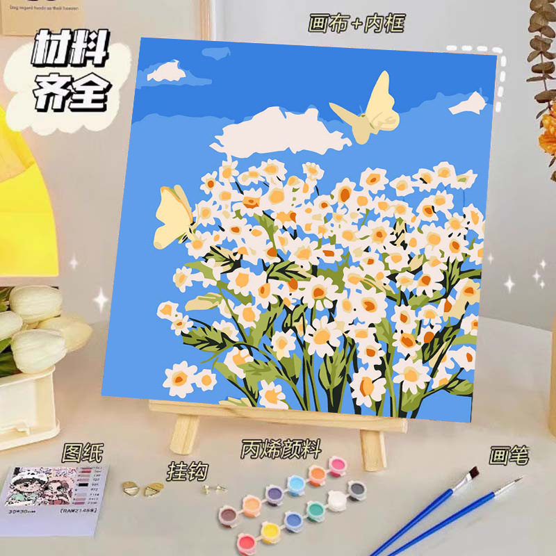 Pintura al óleo digital de bricolaje, dibujos animados para niños, pinturas para colorear hechas a mano, lindos puestos de animación curativos, comercio exterior transfronterizo