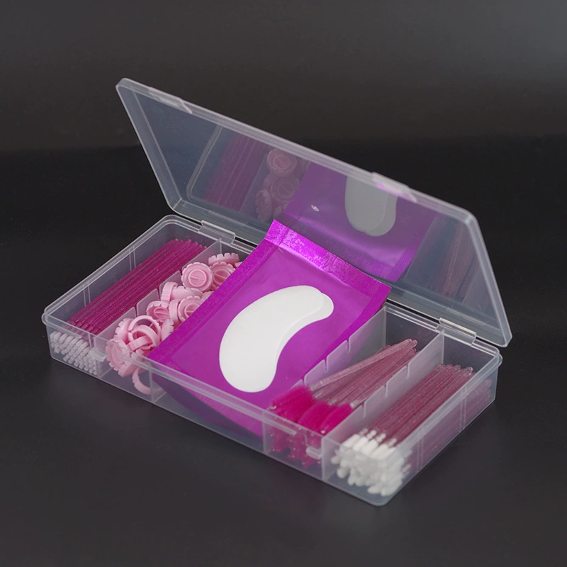 Manicure Storage Box, 5-Compartment Clear Plastic Case with Lash & Brush Set, Small