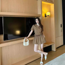 mm24 夏季新款时尚刺绣字母气质学院风显瘦短袖TS＋百褶裙套装