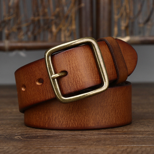 Korean style personalized fashion genuine leather pin buckle pure copper men's belt men's trendy young people pure cowhide versatile retro belt
