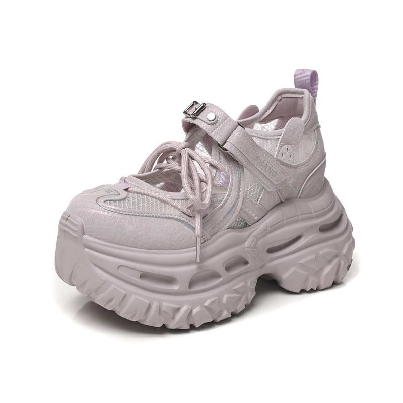 Giày sneaker nữ chunky đế dày lưới thoáng khí tăng chiều cao — màu tím