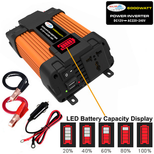 12V to 220V Car Inverter Voltage Converter with Led Display, Dual Usb, Popular Cross-Border Outdoor Portable Model