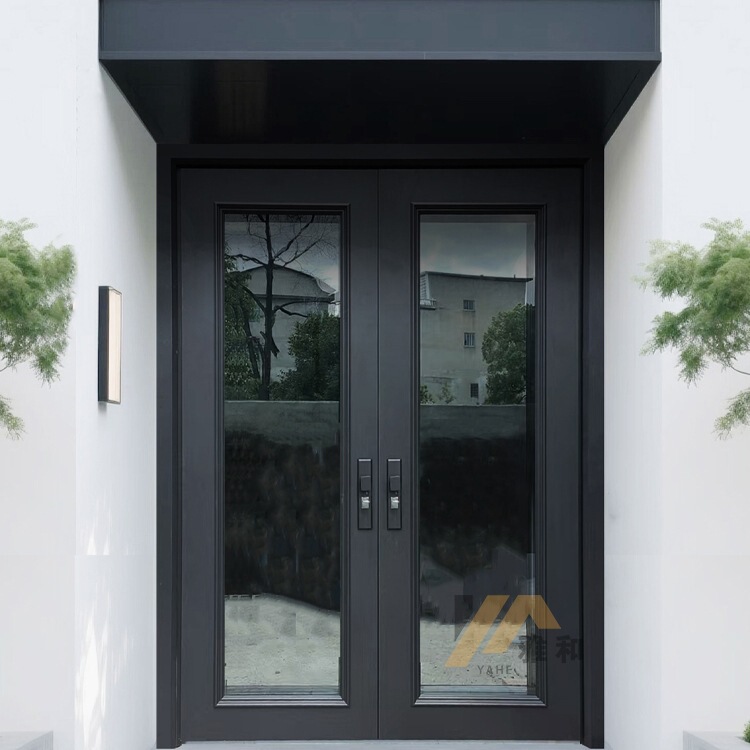 Cast Aluminum Villa Door Double Door French Glass Door Entrance Door for Rural Self-Built House with Mother Wood Grain Customization