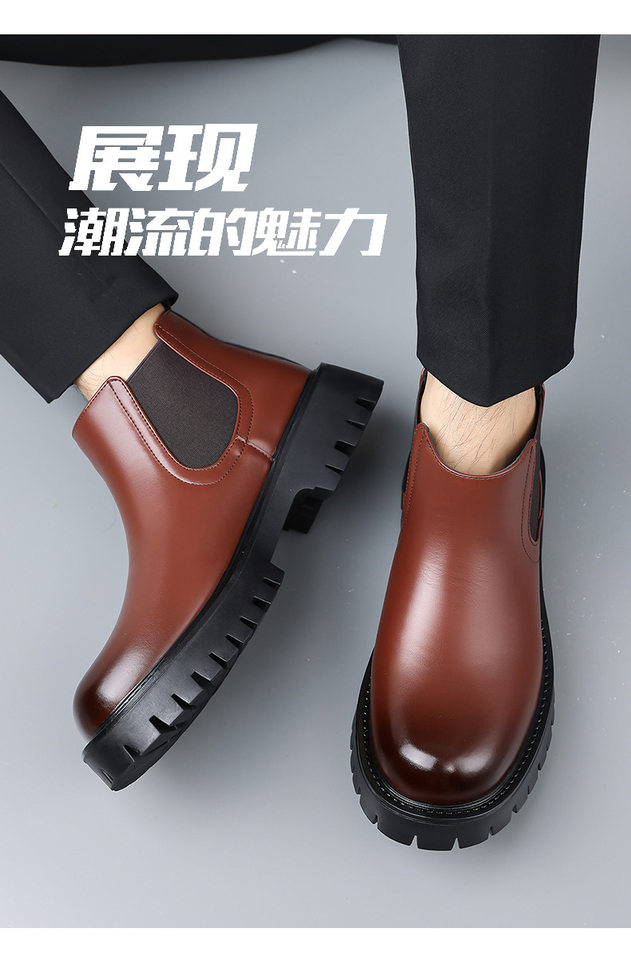 Giày bốt Martin nam cổ cao da lì, kiểu Chelsea, đế thấp 1–3 cm — Da nâu, Da đen chi tiết 15