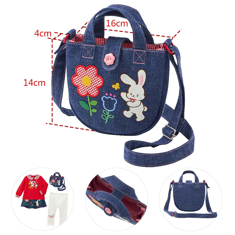 In-Stock Baby Handbag Japanese Cartoon Cute Bunny Flower Embroidery Crossbody Bag Children's Travel Shoulder Bag