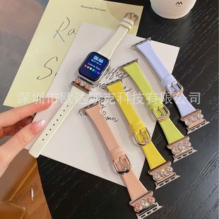 Suitable for Apple Bright Leather Heart Diamond Watch Strap Apple Watchs10/9/8/Se/7/6/5/4
