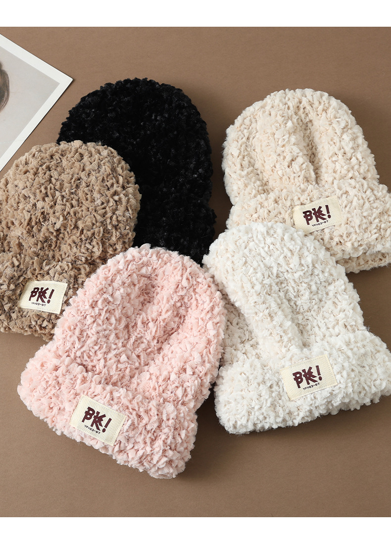 Autumn Winter New Cute Stretchy Knitted Korean Style Versatile Plush Outdoor Windproof Warm Pullover Hat_voghion.com