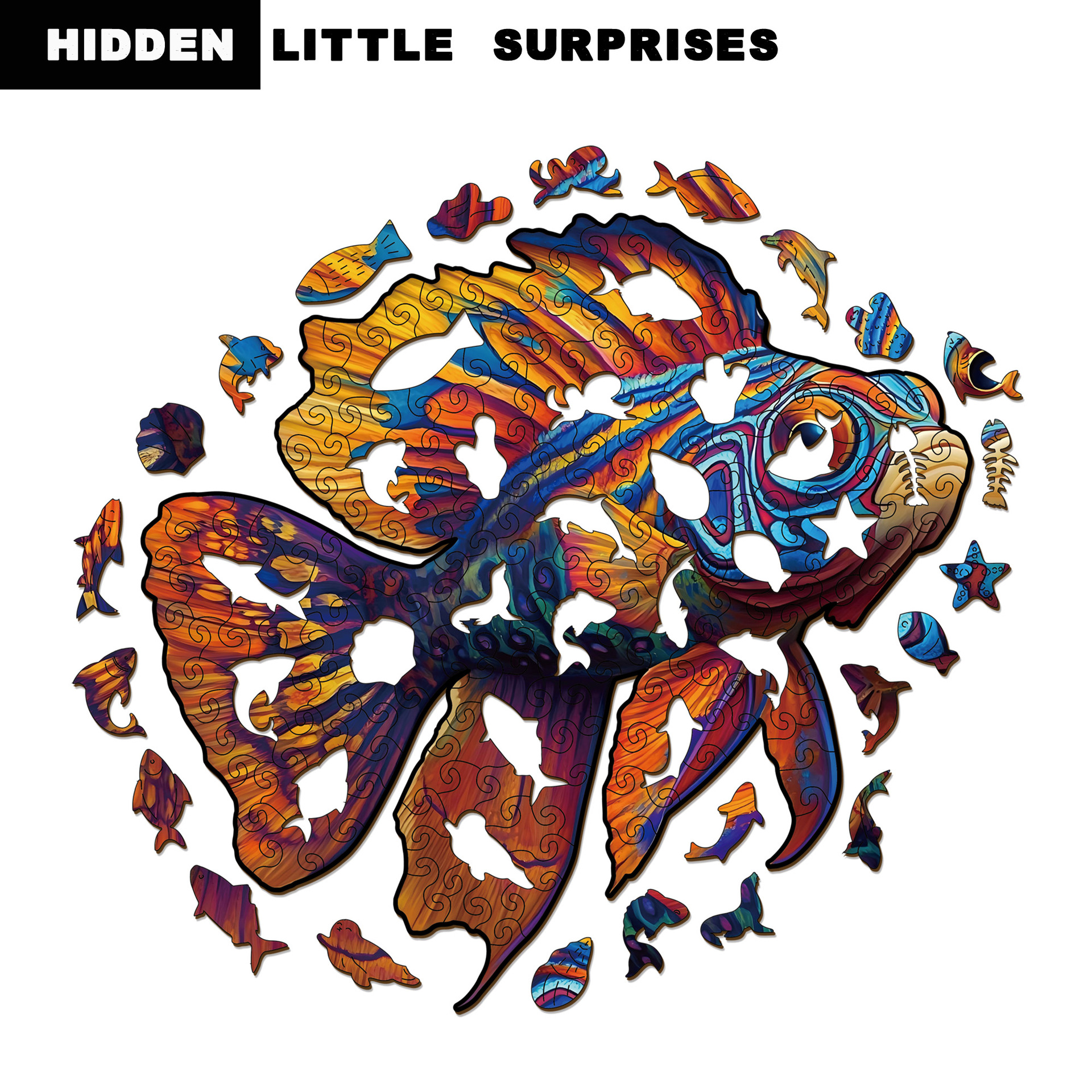 Wacocetoy Cross-Border Clownfish Puzzle Toy Wooden Irregular Puzzle Game Piggy Bank Style Stress-Relief Puzzle