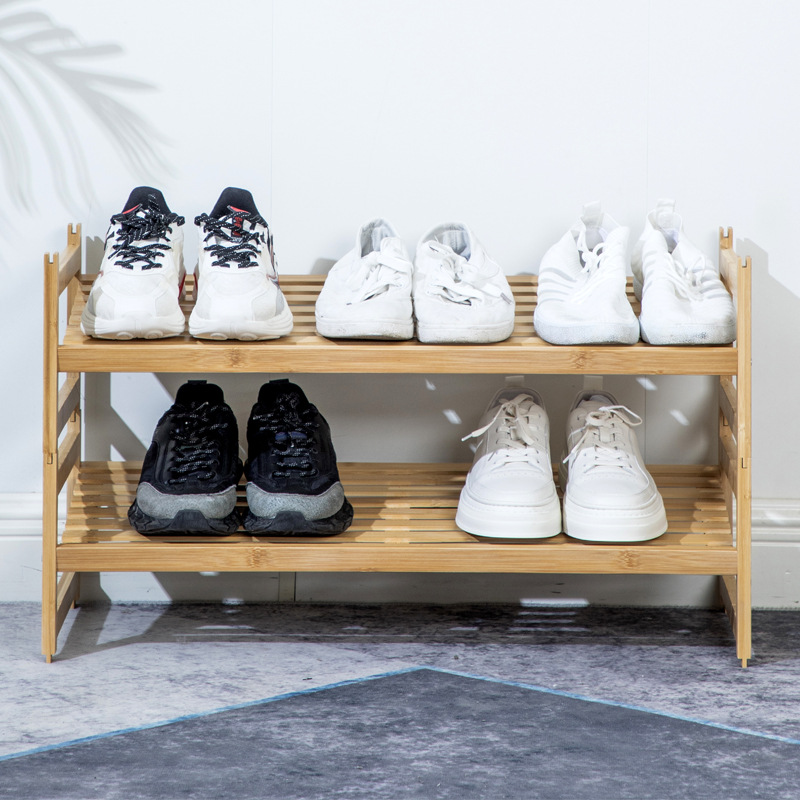 Zapatero puerta del hogar simple de múltiples capas de almacenamiento de bambú a prueba de polvo pequeño estante estrecho dormitorio gabinete de zapatos interior para sala de alquiler