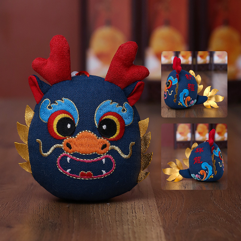 Bordado de tela fu largo pequeño colgante dragón año Zodiaco mascota juguete de peluche Reunión Anual regalo cinco Fu muñeca larga
