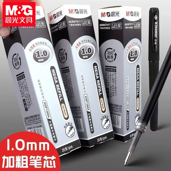 Morning&Light Agr67017 Pen Refill Large Stroke Large Capacity Refill 1.0 Bullet Tip Bold Signature Pen Black Ink Refill