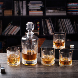 Cross-Border Hot-Selling Factory Wholesale Vertical Striped Pattern Wine Bottle Empty Bottle Home Whiskey Bottle Wine Set