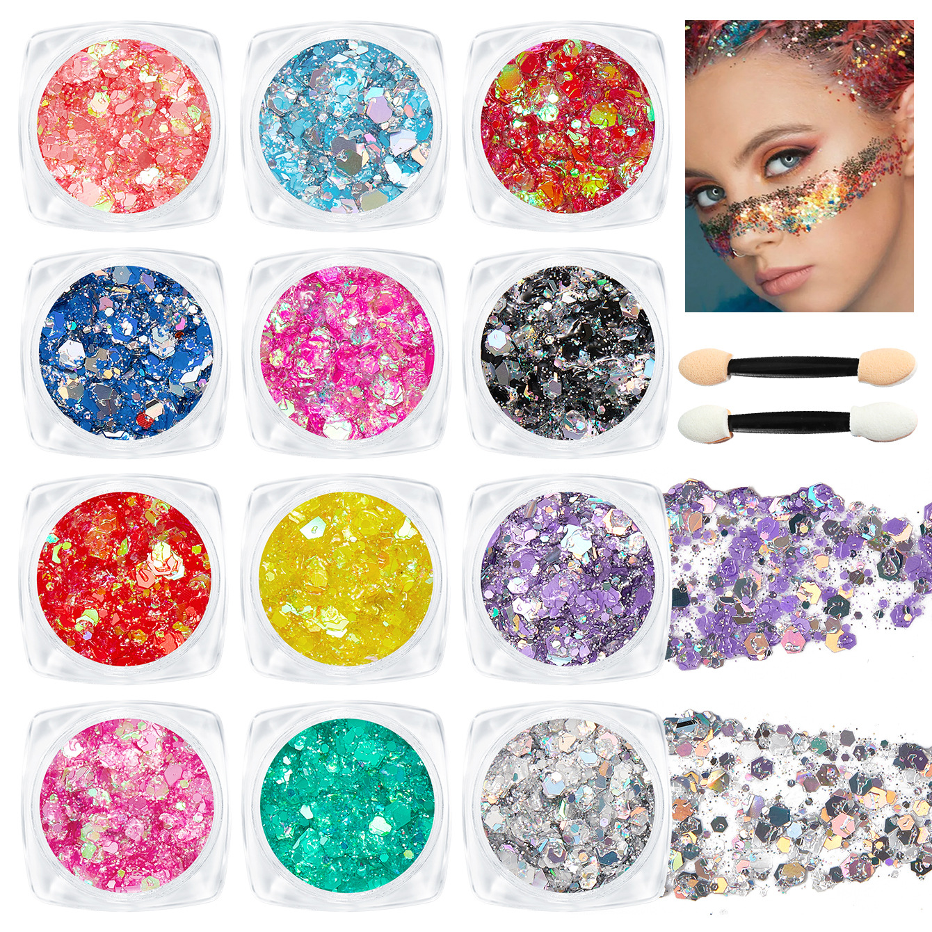 跨境身体和面部闪光凝胶套装美人鱼亮片液体眼影全息身体啫喱批发