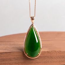 【1.2万人收藏】天然和田玉碧玉吊坠纯银镶嵌老料菠菜绿金镶玉水