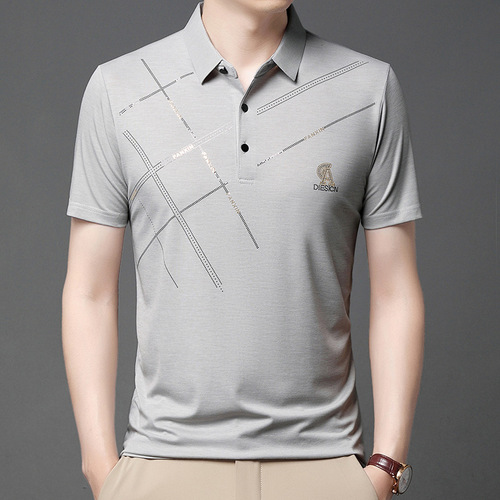 Yuxian Apparel Summer Men's Ice Silk Short-Sleeve High-Quality Embroidered Diamond Breathable T-Shirt Fashion Tee Shirt