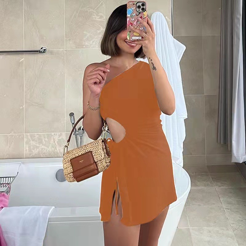 Women's Trendy Evening Dress Asymmetrical One‑Shoulder Design Hollow‑Out Cutouts Ultra‑Slim Bodycon Fit Stylish Night Out Wear_ecoleips.com