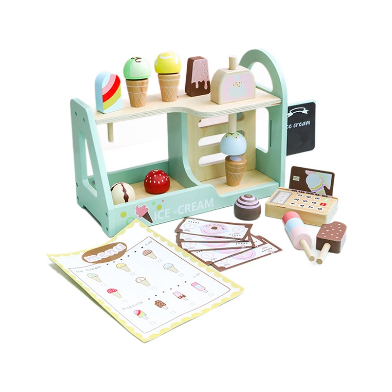 국경 간 어린이 나무 시뮬레이션 아이스크림 가게 롤 플레잉 계산원 소년 소녀 놀이 집 대화 형 장난감